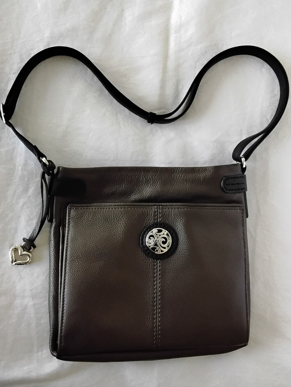 Brighton Selena Bronze Leather Crossbody /Organizer Wallet Bag/ Silver Medallion